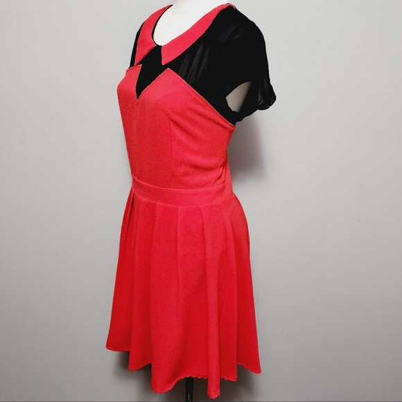 SugarLips red black crepe Peter pan collar dress size large - Picture 3 of 7